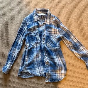 Vintage Havana Blue and White flannel Plaid Button Down Shirt